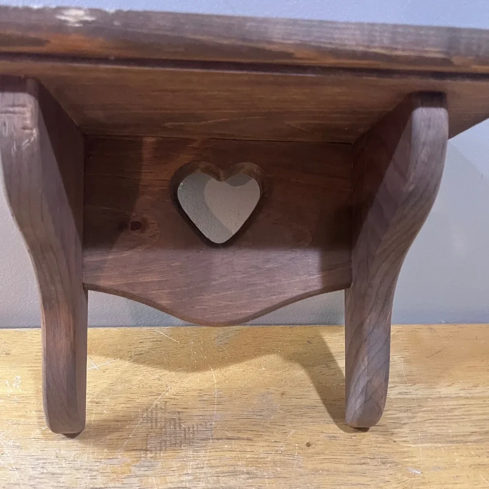 Vtg Wood Link Inc Heart Cutout Wall Shelf Dark Wood Farmhouse Country 12